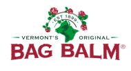Bag Balm logo featuring a stylized, vintage-inspired design with the words 'Bag Balm' in bold, uppercase letters, accompanied by an illustration of a cow. The logo is set against a white background.